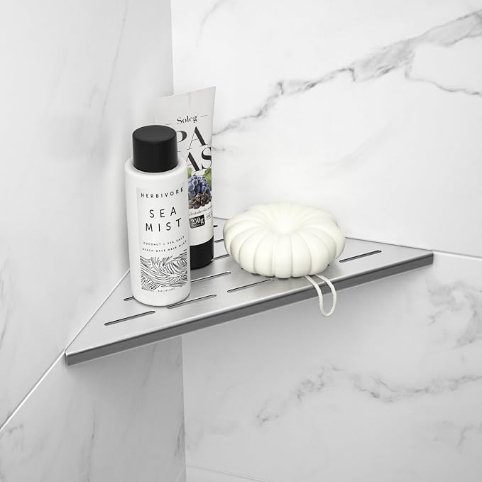Corner Shower Shelf 10", Brushed 304 Stainless Steel Slot Design Recessed Corner Shelves Bathroom Grout in Shelf for Tiled Wall, 2 Pack - Image 6