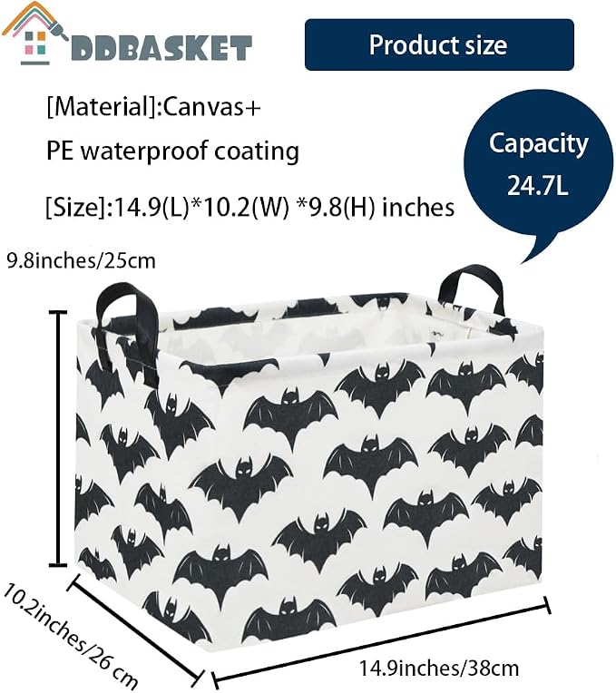 Batman Baskets for Kids Gift Basket Empty for Boys and Girls Rectangular Toy Storage Bins Organizer Bin Box Cute Bat Room Decor for Home(Black Bats) - Image 6