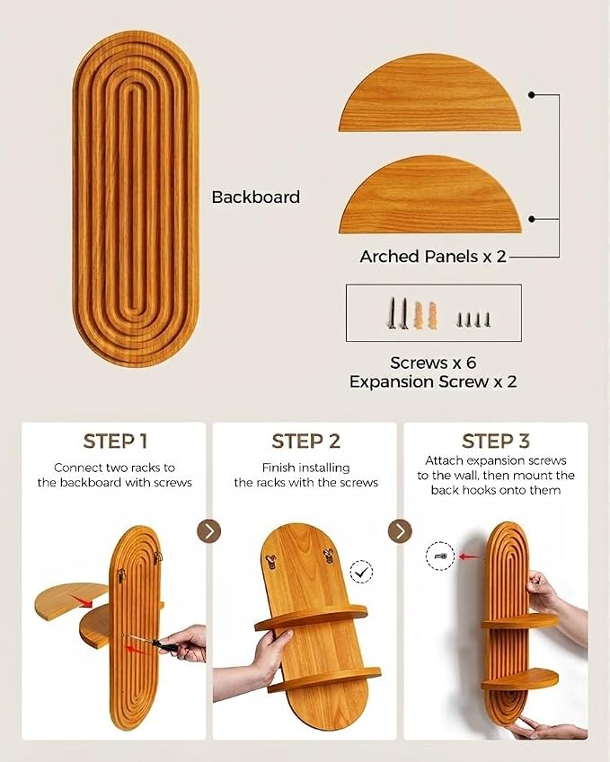 Bamworld Boho Wall Decor Brown Plant Wall Shelf Mid Century Modern Decor Hanging Plant Shelf 16.7in 2 Tier Wooden Floating Shelves for Home Bathroom Bedroom Living Room Office Holding Planter - Image 5