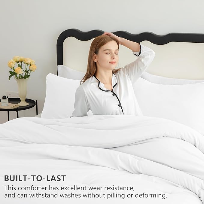CozyLux Full Size Comforter Set White, 3 Pieces Solid Breathable Quilted Bedding Sets, Luxury Lightweight Soft Bed Set with Down Alternative Comforter and 2 Pillowcases for All Seasons