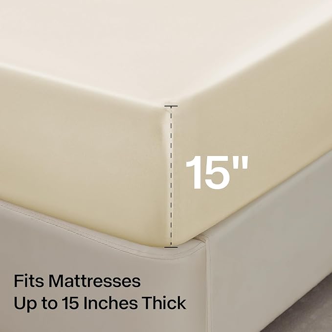 BEDELITE King Size Sheets Set, Luxury Soft Beige Satin Sheets for Hair and Skin, Similar to Silk Bed Sheets Set 4 Pieces with 1 Deep Pocket Fitted Sheet, 1 Flat Sheet, and 2 Pillowcases
