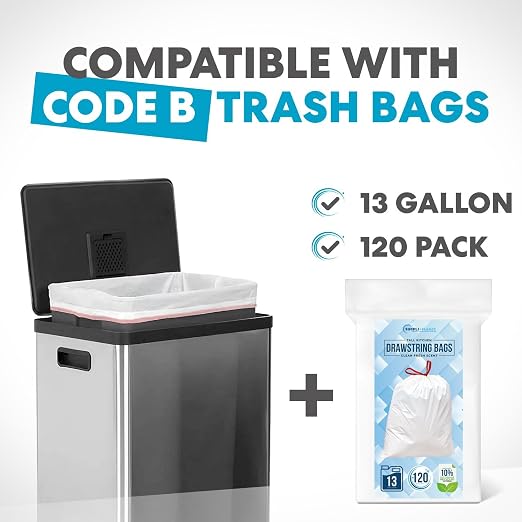 SIMPLI-MAGIC 50 Liter / 13.2 Gallon Soft-Close, Smudge Resistant Trash Can with Foot Pedal and Built in Filter- Stainless Steel, Sleek Finish - Image 2