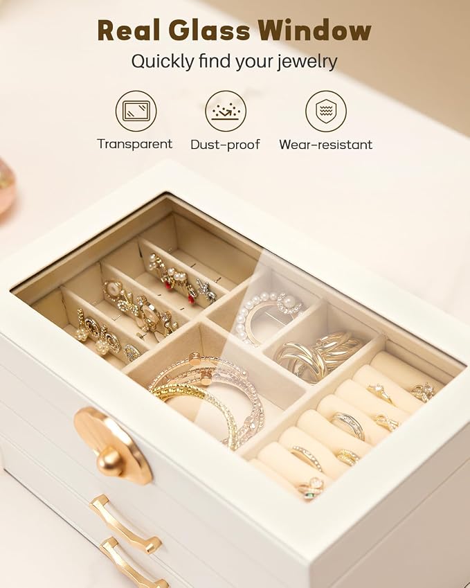 Enthralite Jewelry Box with 2 Drawers: Display Organizer for Earrings Necklaces - Gift for Girls Women (White) - Image 4