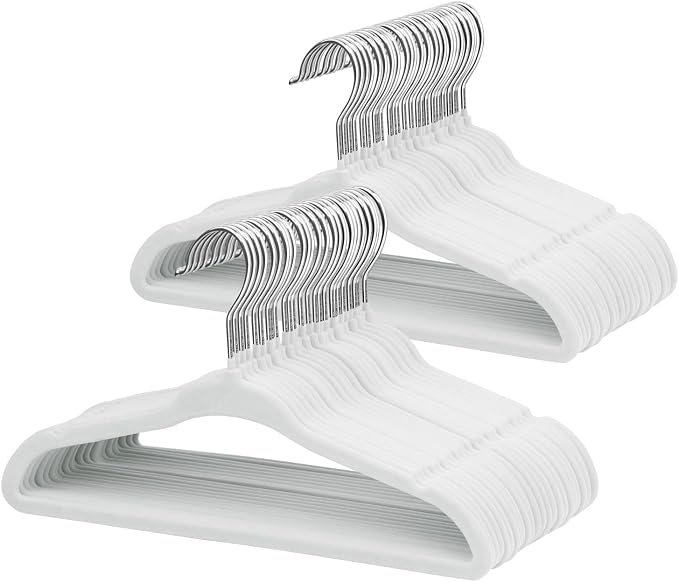 ManGotree 11" Baby Velvet Hangers, Non-Slip Infant Coat Hangers, Ultra-Thin Toddler Felt Hanger with 360° Swivel Hook, Space Saving Children's Hanger for Kids Clothes, 48 Pack (White) by ManGotree