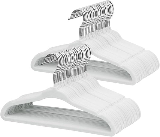 ManGotree 11" Baby Velvet Hangers, Non-Slip Infant Coat Hangers, Ultra-Thin Toddler Felt Hanger with 360° Swivel Hook, Space Saving Children's Hanger for Kids Clothes, 48 Pack (White) by ManGotree