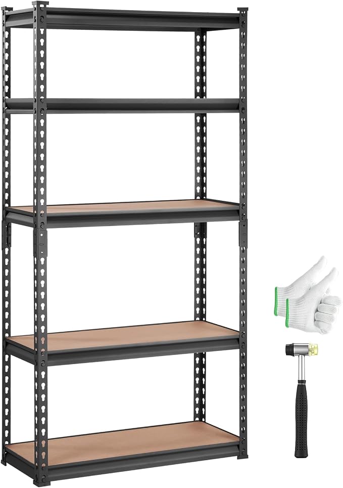VEVOR Storage Shelving Unit, 5-Tier Adjustable, 2000 lbs Capacity, Heavy Duty Garage Shelves Metal Organizer Utility Rack, Black, 30" L x 12" W x 60" H for Kitchen Pantry Basement Bathroom Laundry by VEVOR