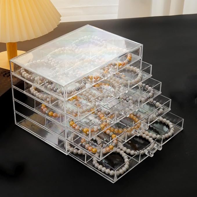 YUFONG Earring Storage Box Organizer 5 Drawers Jewelry Organizer Acrylic Jewelry Storage Box Holder Compartment Transparent Display Storage Case Gift for Women Girls (30 Girds) - Image 2