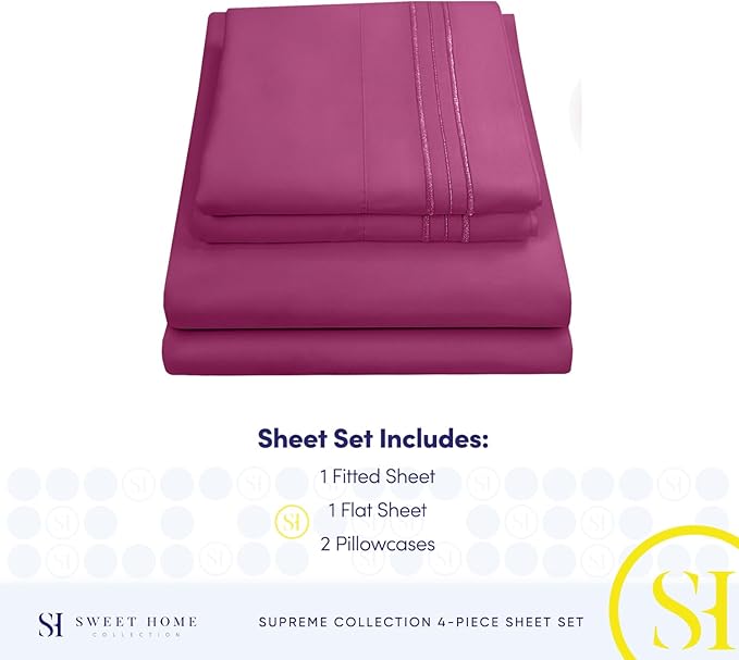 Queen Size Bed Sheets - Breathable Luxury Sheets with Full Elastic & Secure Corner Straps Built In - 1800 Supreme Collection Extra Soft Deep Pocket Bedding Set, Sheet Set, Queen, Berry
