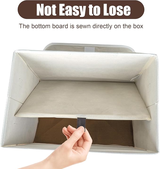 Bagnizer Large 22 Quart Linen Fabric Foldable Storage Bin Cube Organizer Basket with Flip-Top Lid & Handles, Clothes Blanket Box for Home, Office, Closet, Brown & White, 4 Pack 14.6 x 9.5 x 9.5 - Image 4