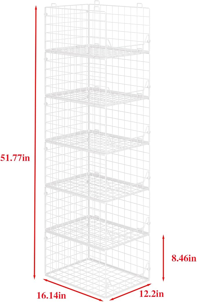 Jakyitvi 6-Tier Closet Shelf Organizer,Metal Stackable Closet Organizers and Storage,Clothes Storage Bins,Shelf Organizer Basket,Folded Shelf Organizer for Closet Wardrobe,White - Image 2