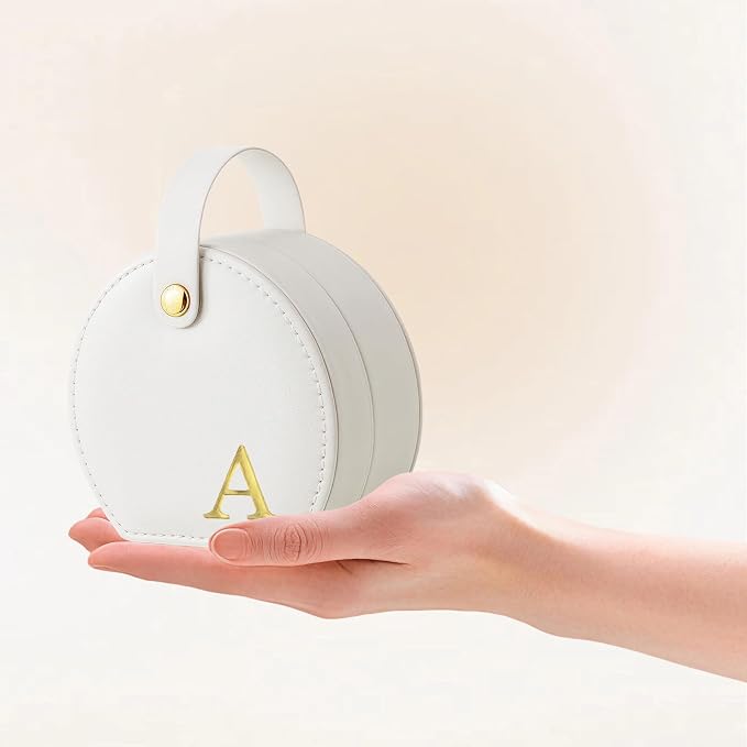 Travel Jewelry Case,Personalized Jewelry Box,Elegant Half-Moon Design with Personalized Golden Initial Case,Personalized Gifts for Women,Jewelry organizer;Personalized Gifts for Women or Friends(A) - Image 4