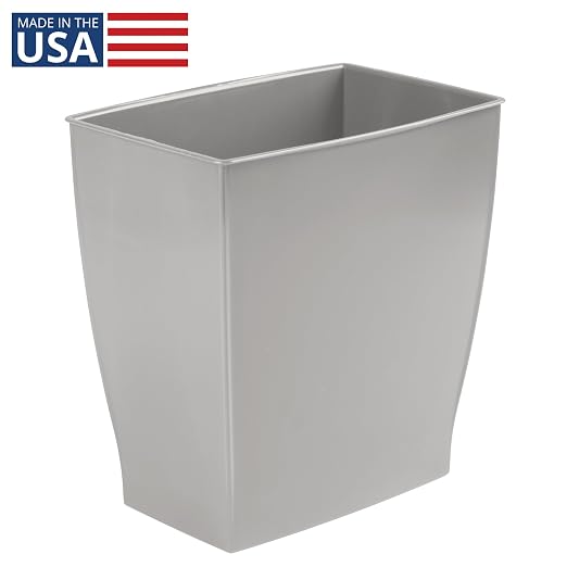 iDesign Small Plastic Bathroom Trash Can, Slim Rectangle Garbage Bin for Bedroom, Office, Dorm, Gray - Image 2
