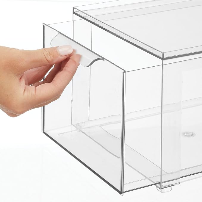 mDesign Plastic Closet Organizer Bin w/Pull Out Drawer - Stackable Storage for Closet - Organization for Shoes, Clothes, Bags, Totes, Small Linens, and More - Lumiere Collection - 2 Pack - Clear - Image 6