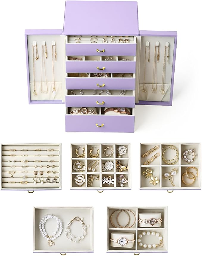 Cute Jewelry Box for Women teen Girls Jewelry Organizer Large Jewelry Organizers and Storage Faux Leather Jewelry Storage Jewlery Box Jewellery Box Joyeros Organizador De Mujer - Image 5