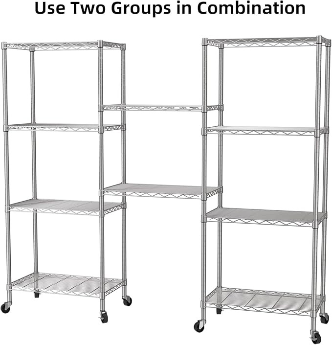 SINGAYE 5 Shelf Storage Wire Shelves Closet Bathroom Organizers Metal Pantry Kitchen Garage Shelving Unit Laundry Room Organization Home Narrow Rack Net Basket with Wheels Silver - Image 6