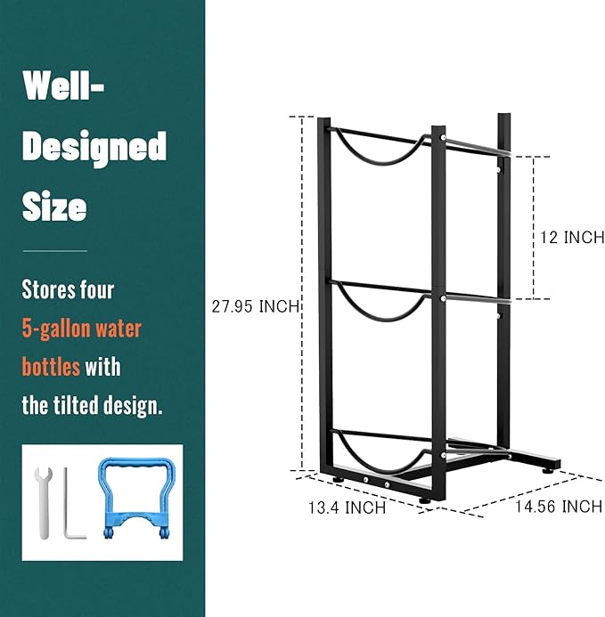 MYLOLF 5 Gallon Water Jug Holder : 4 Tier Water Jug Stand Holder for 5 Gallon Water Dispenser- 5 Gal Water Bottle Storage Rack Organizer for Home Kitchen Garage (3 Tier) - Image 5