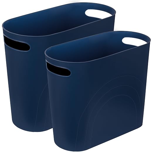 rejomiik Small Trash Can, 3.5 Gallon Slim Garbage Can Plastic Waste Basket with Handles Container Bin for Narrow Spaces Bathroom, Bedroom, Kitchen, Office at Home, 2 Pack Navy by rejomiik