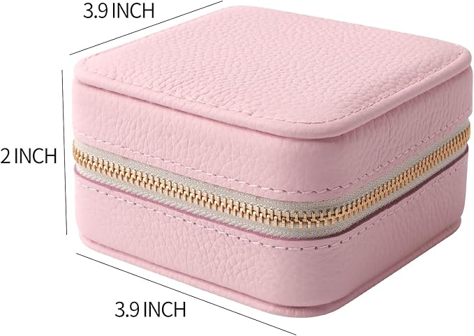 Genuine Leather Travel Jewelry Case Organizer with Mirror for Women, Small Jewelry Box Portable Mini Jewelry Case for Earring, Ring, Necklace, Bracelet（Lychee Grain Pink Purple） - Image 2