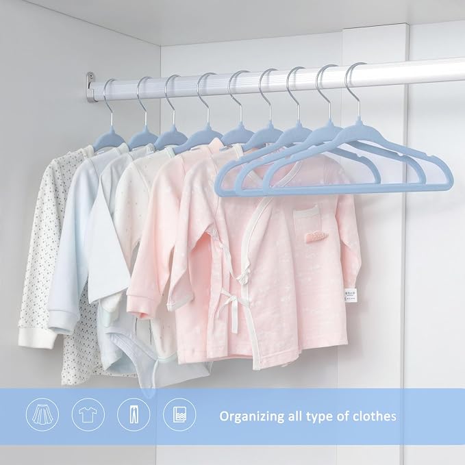 ManGotree Kids Velvet Clothes Hangers, Baby Childrens Hangers for Clothes Space Saving Non-Slip 15Pack (Blue) - Image 6