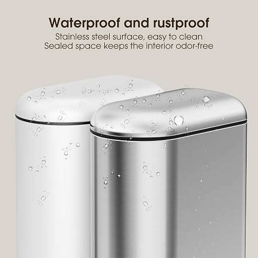 CEROELDA Small Bathroom Trash Can with Lid Soft Close, 5L/1.3 Gallon Stainless Steel Slim Garbage Can, Metal Waste Basket with Step Pedal, for Office, Bedroom, Toilet, Dorm Room (Silver, 1.3 Gallon) - Image 5