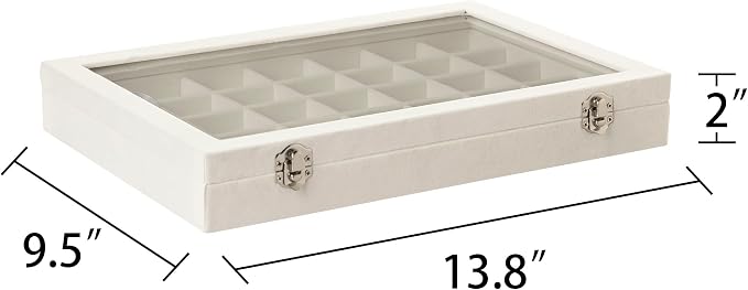 Frebeauty Velvet Jewelry Tray,35 Grid Jewelry Organizer with Clear Lid,Earring Holder Organizer Case with Clasp,Drawer Insert for Rings Studs,13.8 x 9.5 x 2 Inches,Gift for Women Girls(Beige) - Image 3