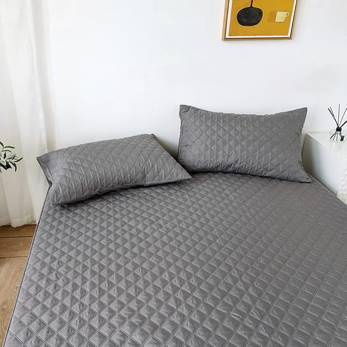 vctops Quilted Fitted Sheet Waterproof Mattress Protector Pad Ultra Soft Elastic Fitted Deep Pocket Bed Cover (Grey,King)