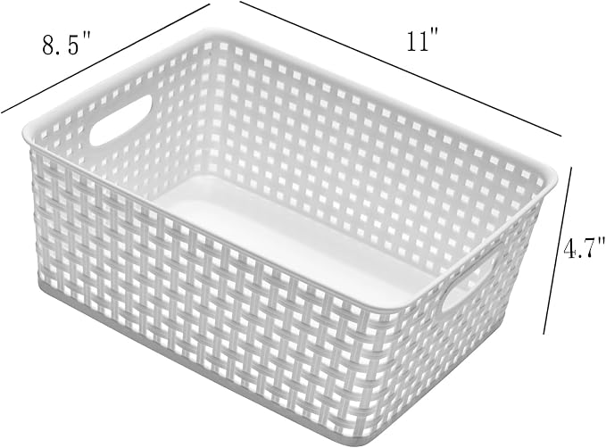 Eslite Plastic Storage Baskets for Organizing,11"X8.5"X4.7",Pack of 4 (White) - Image 3