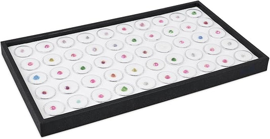 Ikee Design White Foam Gem Jars Showcase Stackable Display Tray for Collectibles, Home Organization Storage Box with 50 Gemstones and Bead Storage Jars, White Foam/Black Tray by IkeeDesign