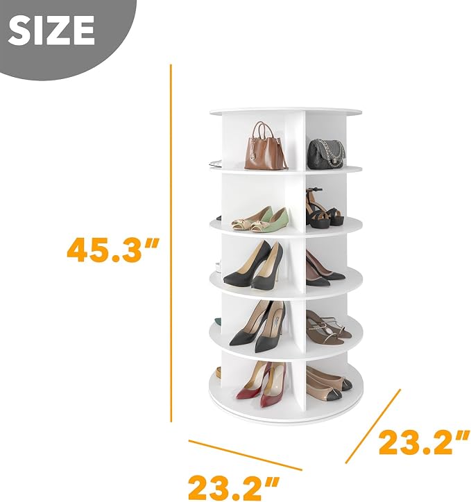 SpaceAid 5 Tier Rotating Shoe Rack Tower, Spinning Shoe Display Lazy Susan, Revolving 360 Shoe Rack Storage Round Carousel, Vertical Handbag Rotate Shoes Closet Organization (5-Tier White) - Image 2
