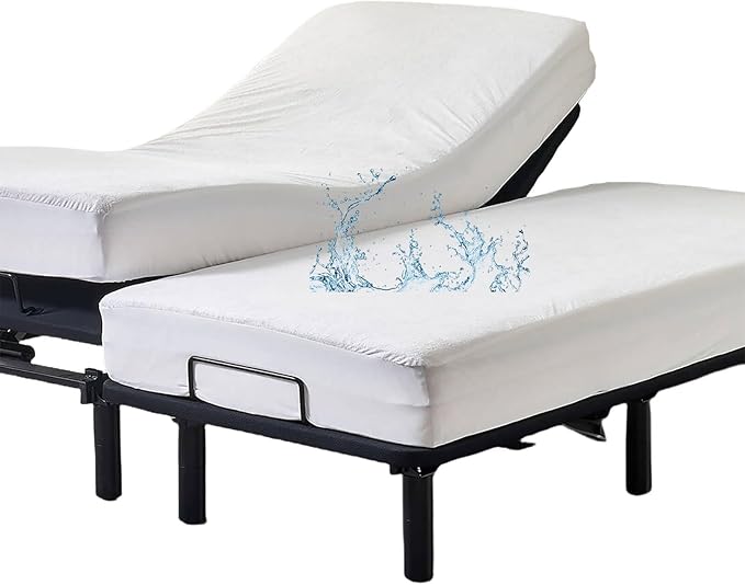 Kingnex Waterproof Split King Mattress Protector for Adjustable Beds Noiseless Soft Bamboo Viscose Terry Surface Fitted Matress Cover with Deep Pocket