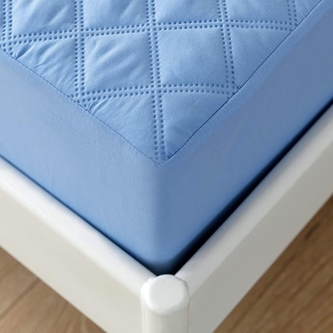 jejeloiu Blue Quilted Mattress Pad, 100% Waterproof Breathable Full Bedding Fitted Sheet Mattress Protector 14" Deep Pocket Cotton Snow Down Alternative Filling Mattress Cover (Full,Blue)