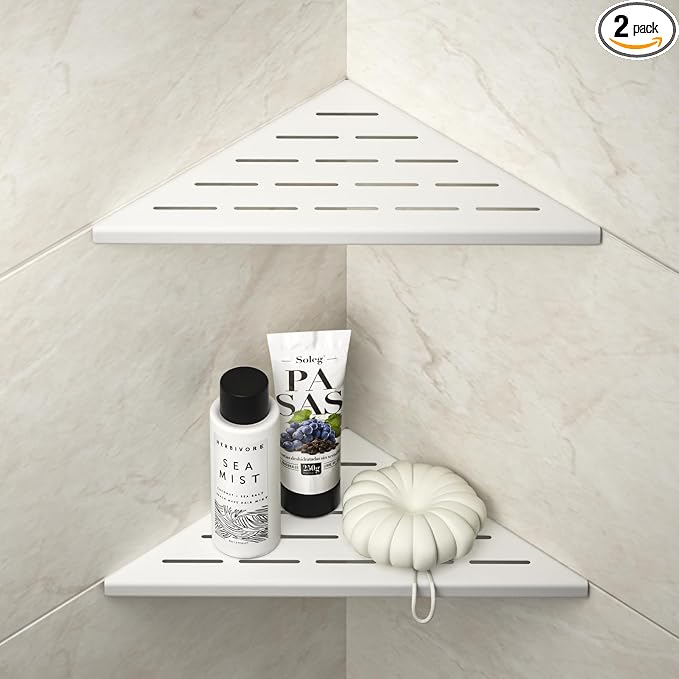 Corner Shower Shelf, 304 Stainless Steel with Slot Design for Bathroom Storage, Grout in Shelf for Tiled Wall (White, 10"-2 Pack) by Bernkot