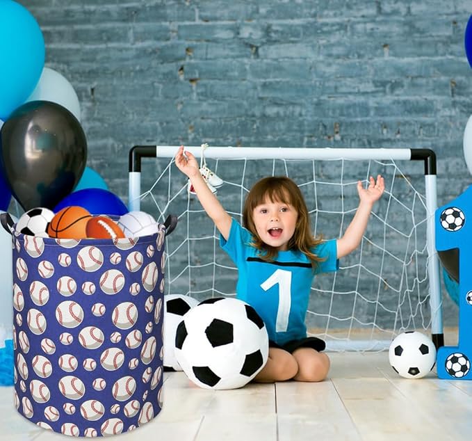 HIYAGON Baseball Kids Laundry Hamper, Large, Cotton & Linen, Waterproof PE Coating, Collapsible, Multi-purpose, Dinosaur Pattern - Image 4