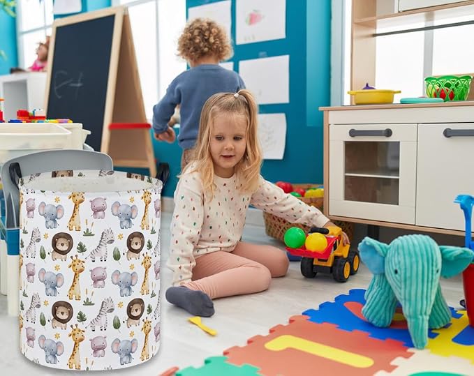 Kids Laundry Basket Animal Hamper for Nursery Boy and Girl Cute Kids Toys Storage Bin Organizer Room Decor for Home(Zoo) - Image 4