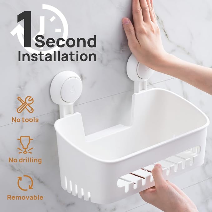 LEVERLOC Shower Caddy Suction Cup, Shower Organizer Removable Bathroom Shelf, Storage Suction Powerful Max Hold 22lbs Bathroom Caddy Waterproof Holder, Blue - Image 2