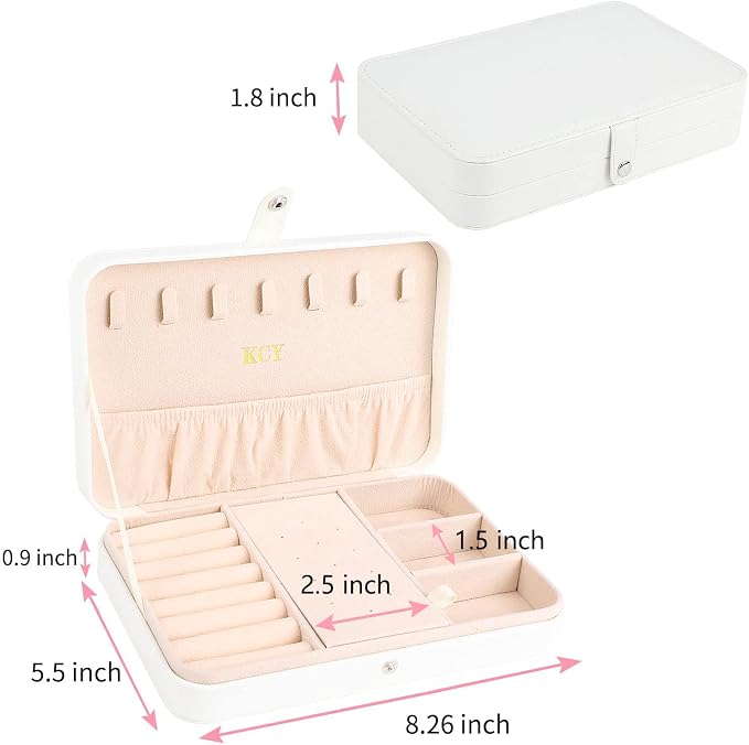 KCY Jewelry Box for Women Girls,Small Travel Jewelry Organizer Case,PU Leather Portable Jewellery Storage Boxes Display Holder for Ring Earrings Necklace Bracelet Bangle, Men Teen Kids Gift, White - Image 4