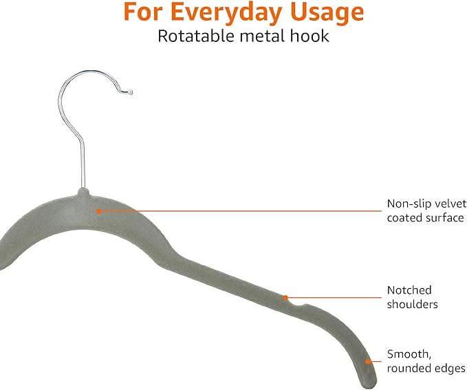 Amazon Basics Space Saving Slim Velvet Non-Slip Clothes Hangers for Closet Organization, Gray/Silver, 30-Pack - Image 5