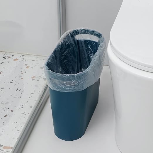 rejomiik Small Trash Can, 3.5 Gallon Slim Garbage Can Plastic Waste Basket with Handles Container Bin for Narrow Spaces Bathroom, Bedroom, Kitchen, Office at Home, Teal Blue - Image 2