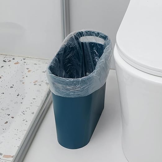 rejomiik Small Trash Can, Slim Garbage Can Plastic Waste Basket with Handles 3.5 Gallon Container Bin for Narrow Spaces Bathroom, Bedroom, Kitchen, Office at Home, 2 Pack Teal Blue - Image 2