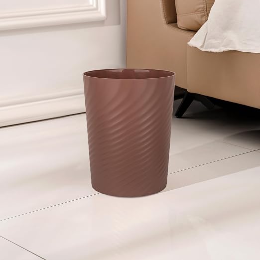 UUJOLY Plastic Trash Can Wastebasket, Garbage Container Basket for Bathrooms, Kitchens, Offices, Kids Rooms (Brown, 1.8 Gallon) - Image 2