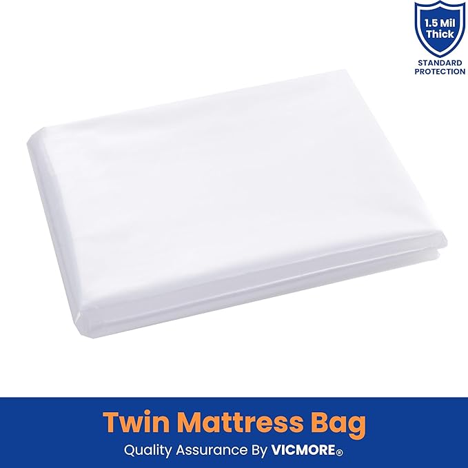 VicMore Twin Mattress Bag - 1.5mil Protective Moving & Storage Cover - Tear Resistant Disposal Bag - Clear Plastic