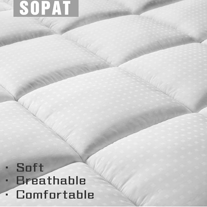 SOPAT Extra Thick Mattress Topper Full 400TC Cotton Pillow Top Breathable Mattress Pad Protector with 8-22" Deep Pocket Soft Down Alternative Fill Mattress Cover (54x75 Inches, White)