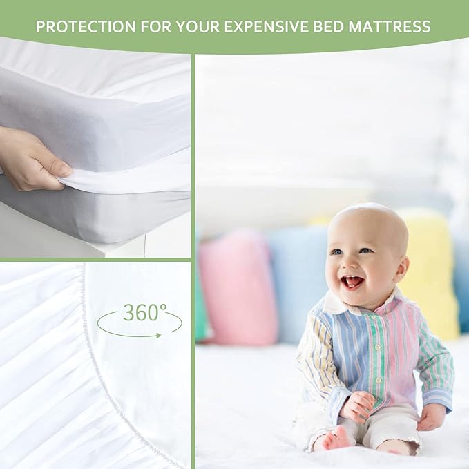 Waterproof Mattress Protector Twin Size, Skin Friendly and Breathable Twin Mattress Cover for Kids, Viscose Jersey Mattress Pad with 14" Deep Pocket,2 Pack
