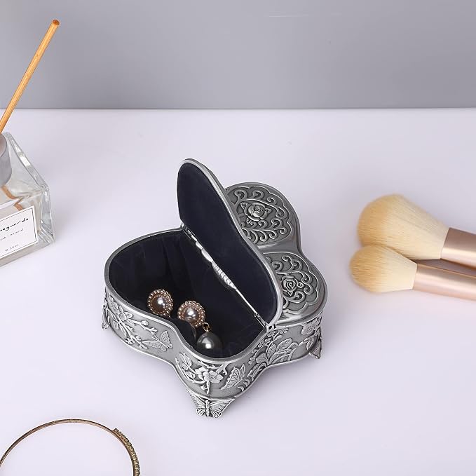 Hipiwe Vintage Metal Jewelry Box Butterfly Shape Trinket Box Decorative Metal Small Jewelry Storage Box for Rings Necklaces Earrings Organizer Keepsakes Box Gift for Women - Image 8