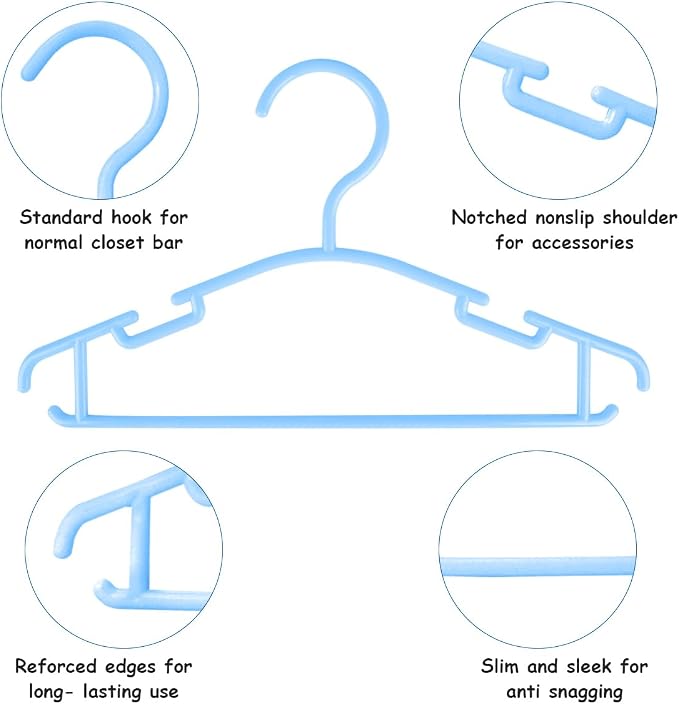 GoodtoU Baby Hangers, 60Pack Blue Baby Clothes Hangers for Infant Kids for Closet Coat Child Hanger Plastic Small Clothes Organization - Image 3