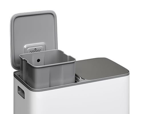 GarveeHome 2 x 10.6 gal Stainless Steel Double Trash Can with Lid for Kitchen, Large Dual Trash and Recycle Bin Combo, Step-on Kitchen Metal Garbage Cans, PP Inner Buckets, Liner Rim, Grayish-White - Image 7