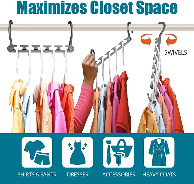 Wonder Hanger Max 20-Pack Space Saving Hangers, Reinforced Hooks Swivels 360°, Cascading Hanger, College Dorms & Storage Closet Organizer, Fully Assembled – Grey - Image 3