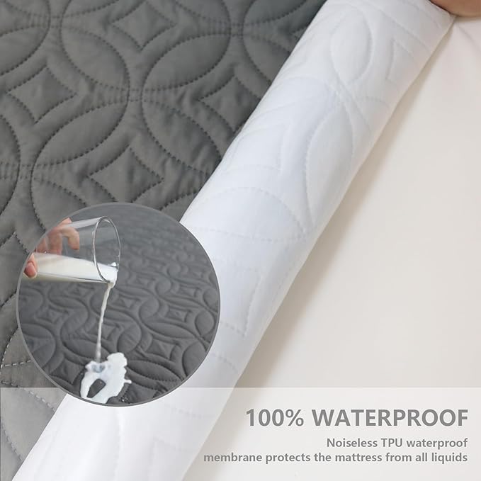 FELTYBED Twin Size 39"x75" Waterproof Mattress Protector, Soft Bed Grey Mattress Cover Twin, Breathable Mattress Pad Cover with Deep Pocket 6"- 15", Noiseless Washable
