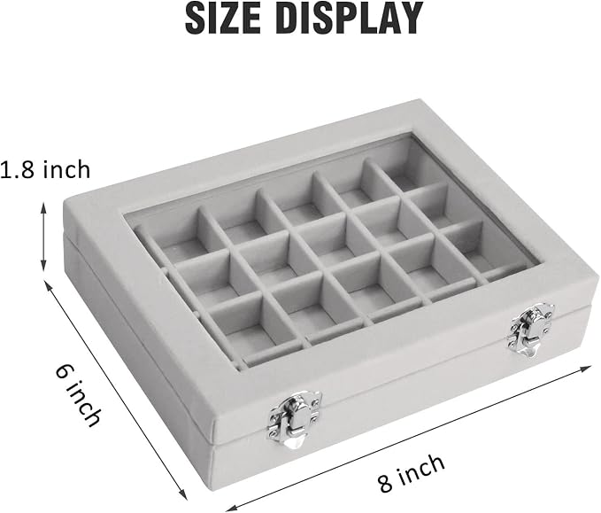 Vicoter Velvet Jewelry Box 24 Grid Jewelry Ring Display Organiser Box Tray Holder Earrings Storage Case for Girls Wife Mom Women (Gray) - Image 2