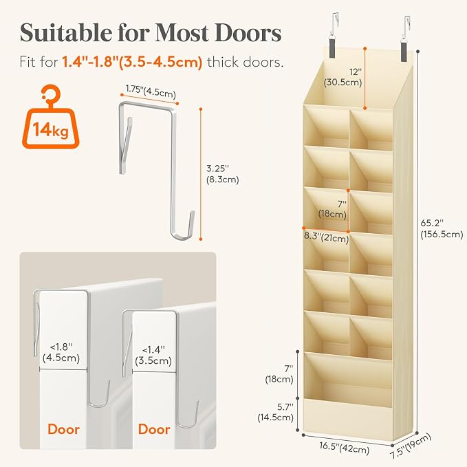 Lifewit 8 Tier Over the Door Shoe Organizer with 15 Large Deep Pockets, Fabric Hanging Shoes Shelf for Closet, Dorm Storage, Fit Up to 16 Pair Shoe Rack Holder for Sneakers, Boots, Beige - Image 2